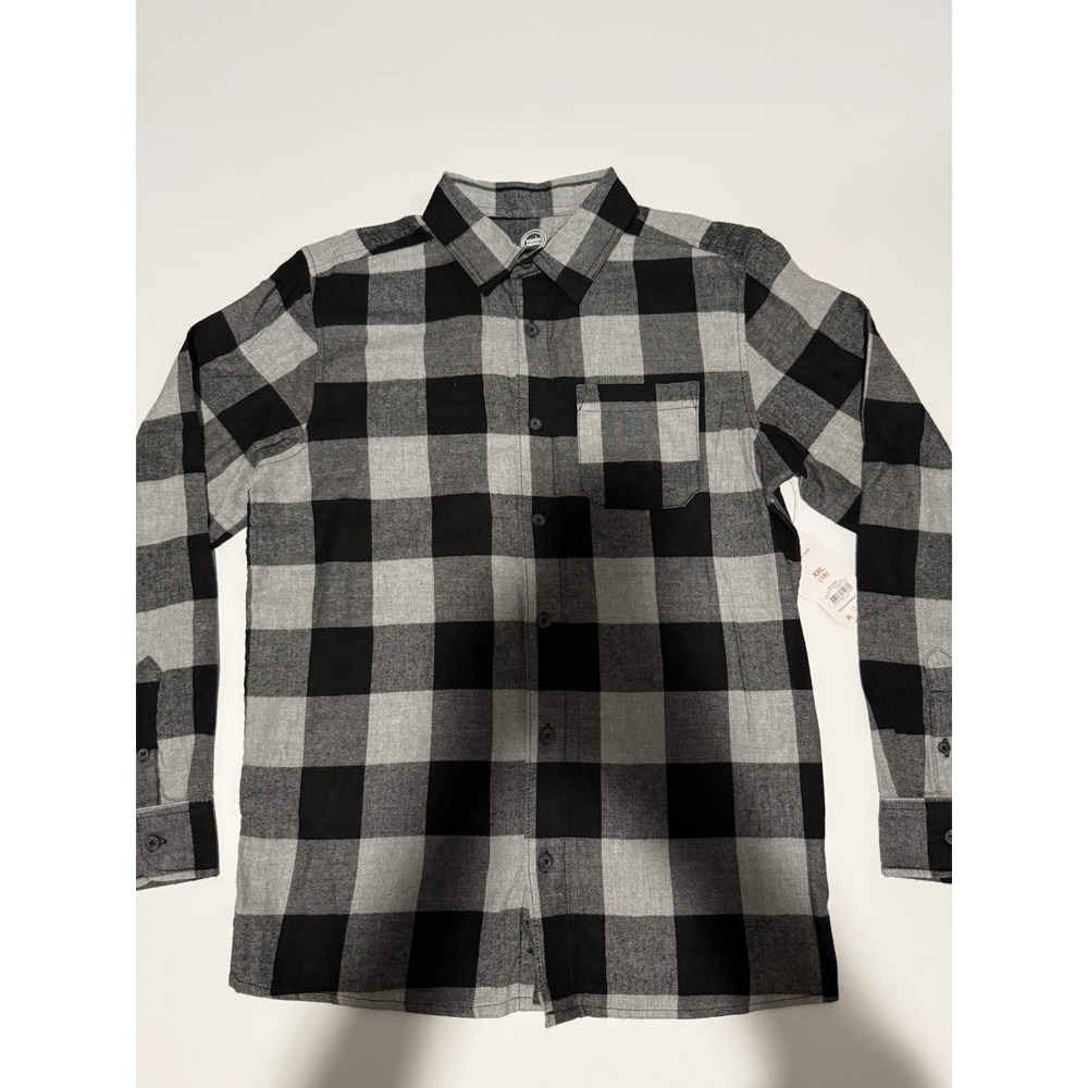 Wonder Nation Boys XXL Flannel Shirt 18 Black Gray Plaid Preppy Kids Casual NWT
